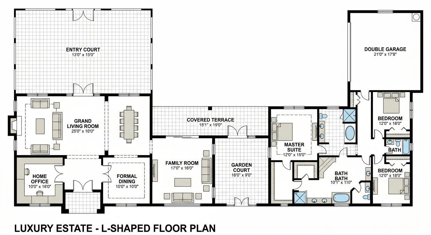 Luxury estate floor plan concept for 1,400 to 1,900 sqm lots