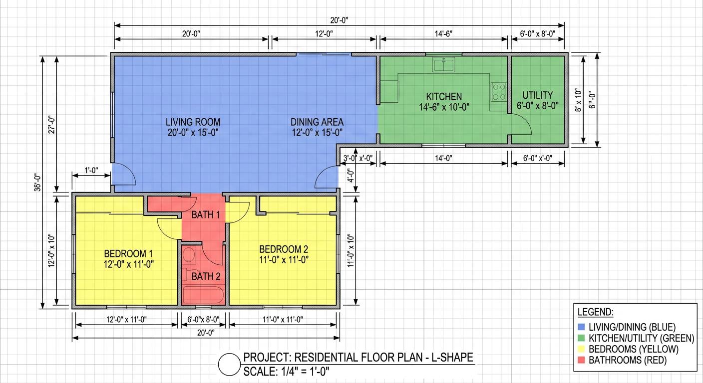 Compact L-shape floor plan concept for 1,000 to 1,100 sqm lots
