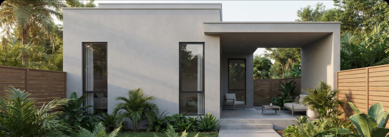 Compact tropical home exterior concept